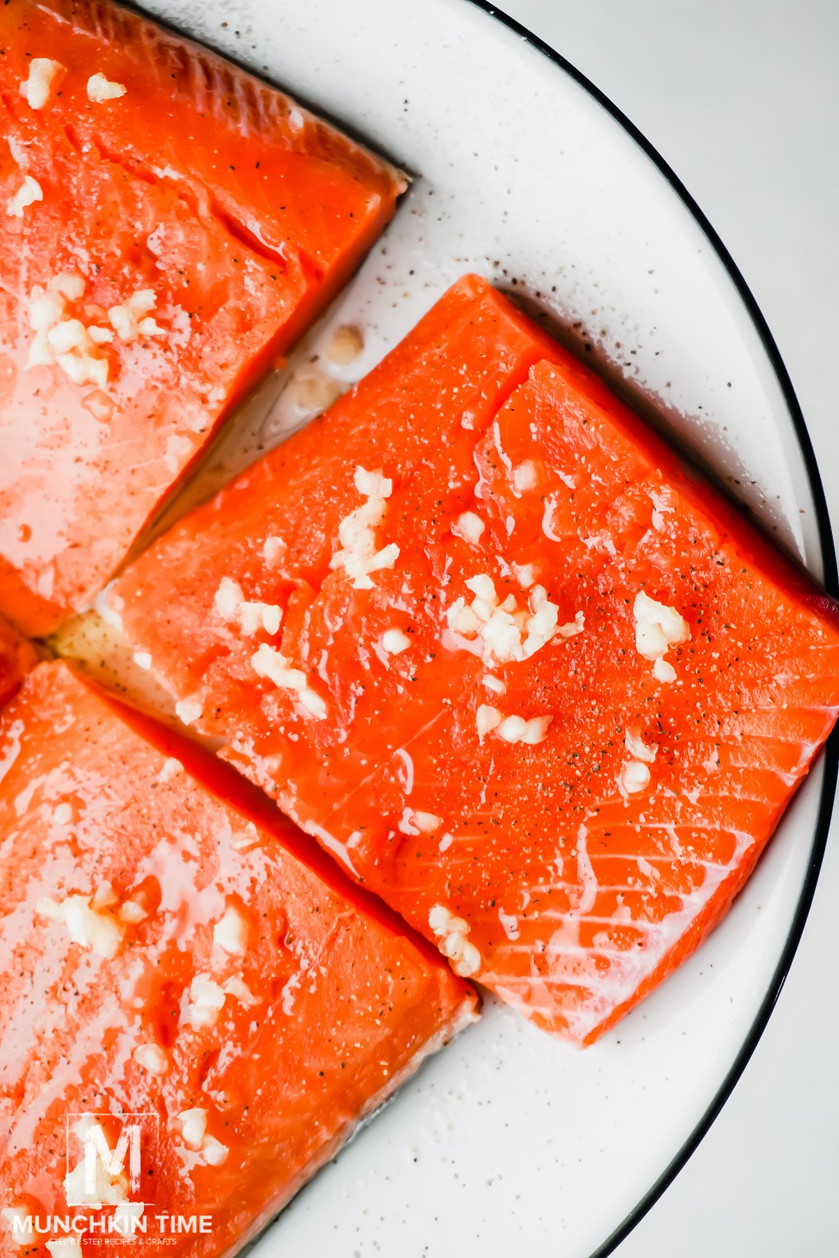 Salmon on a baking sheet.