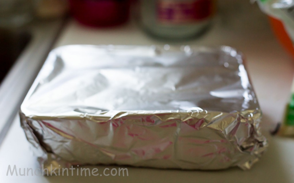 Casserole covered with foil paper.