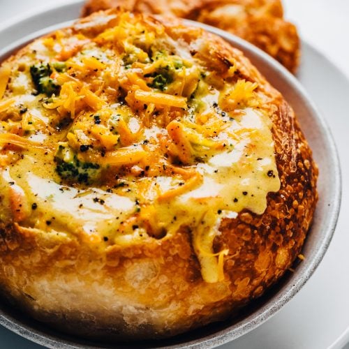 Broccoli Cheese Soup in bread bowl