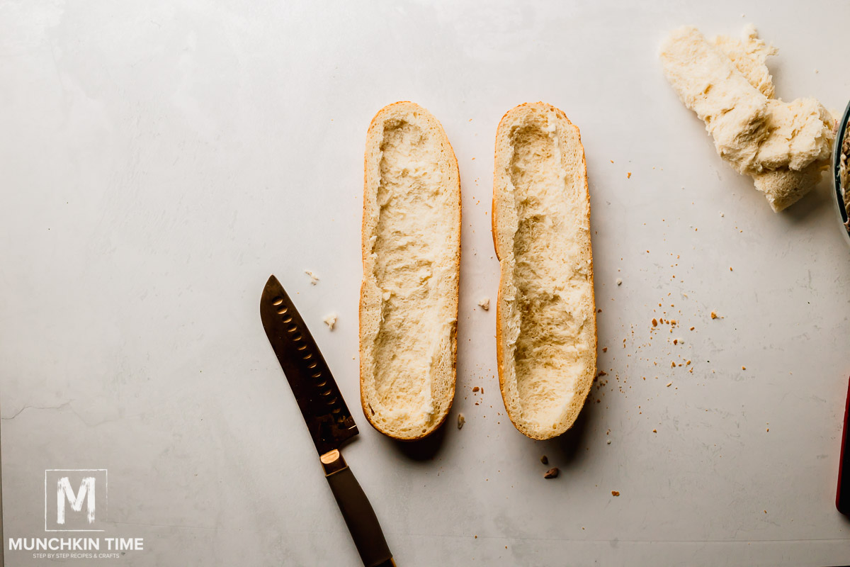 Loaf bread cut in half.
