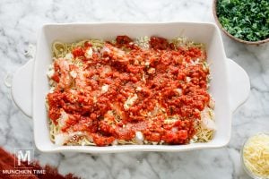 pasta and shrimp with salsa