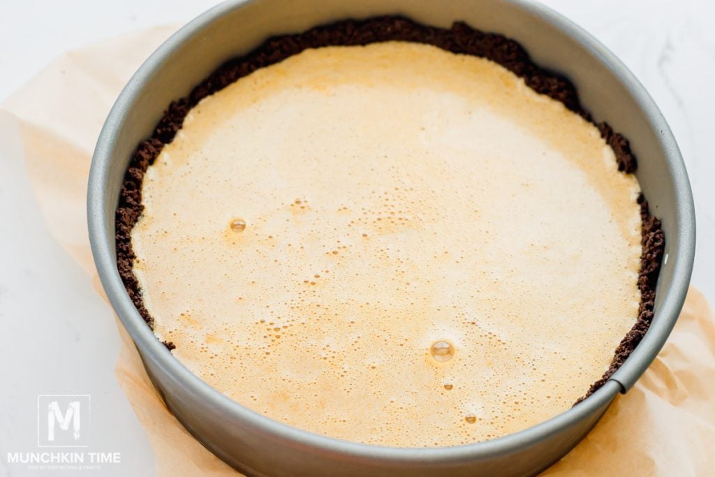 pumpkin filling inside the baking pan