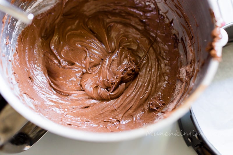 Add flour, cocoa powder and baking powder to sifter and sift it into egg mixture. Mix it with a mixer.