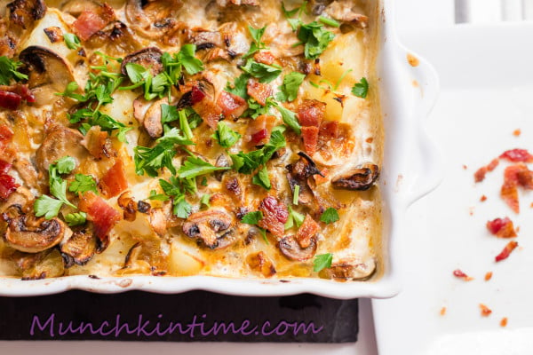 Potato Mushroom Casserole with Caramelized Onions #potatocasserolerecipe