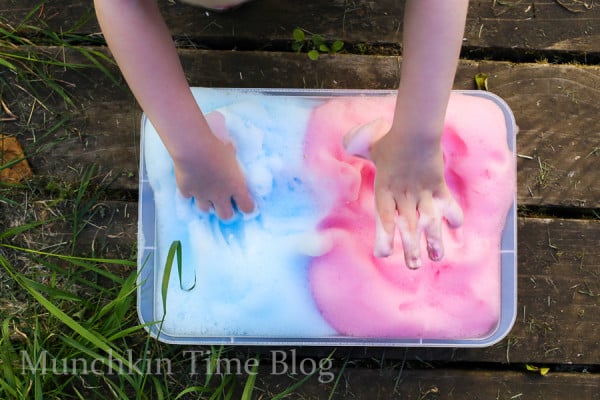 Fun Activity for Kids Foam Clouds Sensory Play - www.munchkintime.com #sensoryplay #kidsactivities-