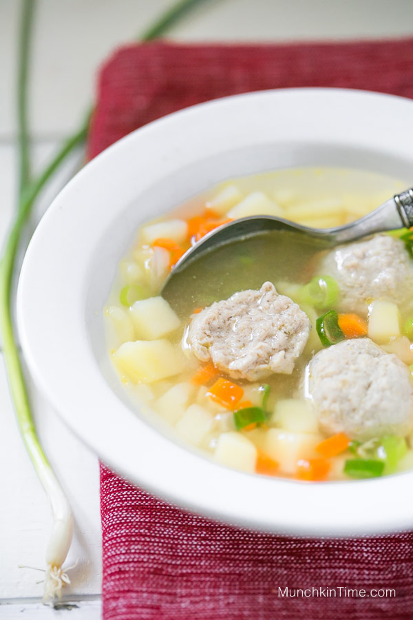 Chicken Meatball Soup Recipe from www.munchkintime.com #souprecipe