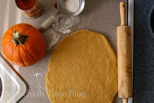 Rolled out pumpkin dough. 
