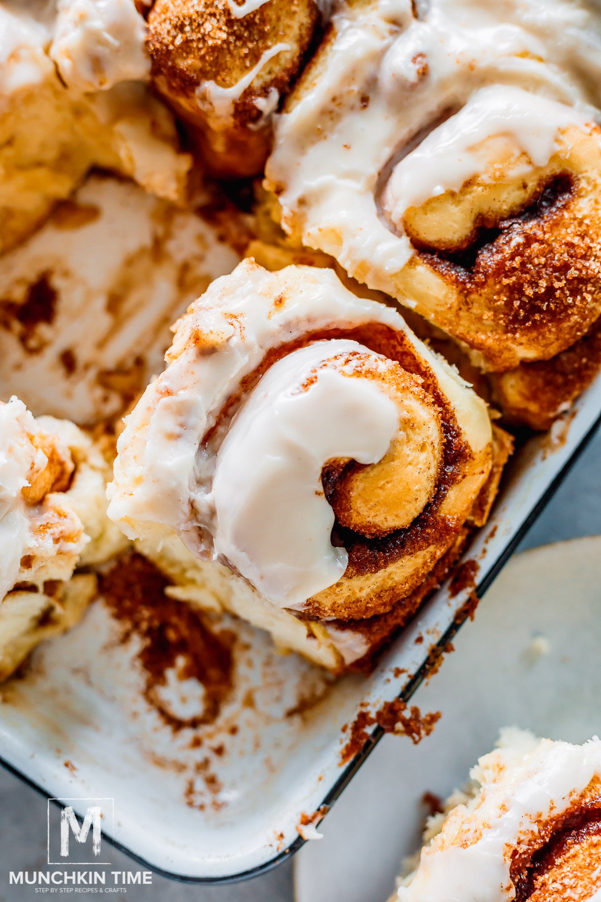 a close up shot of Easy 1 Hour Cinnamon Rolls