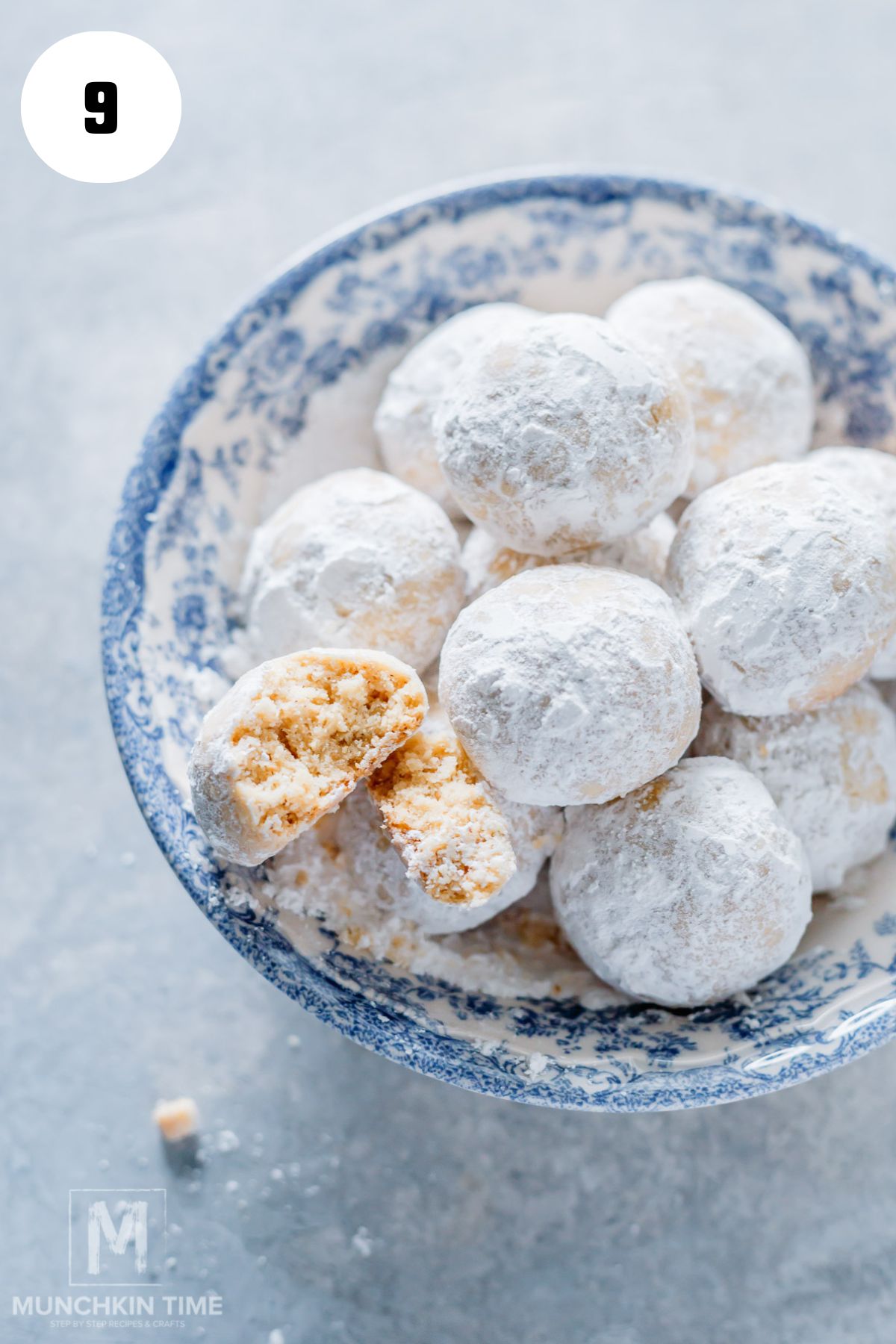 Hazelnut Cookies coated with powdered sugar.