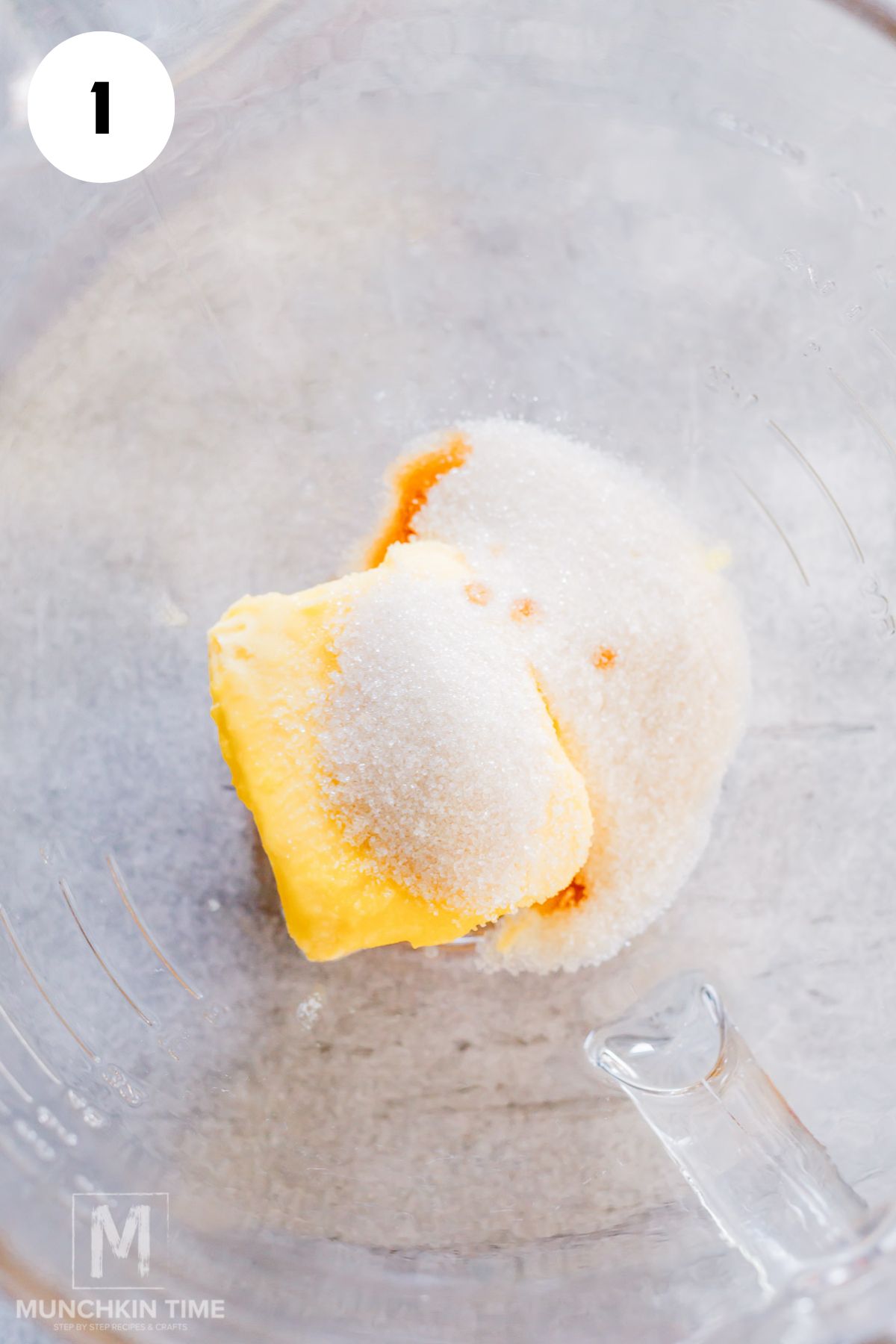 sugar and butter in a glass bowl.