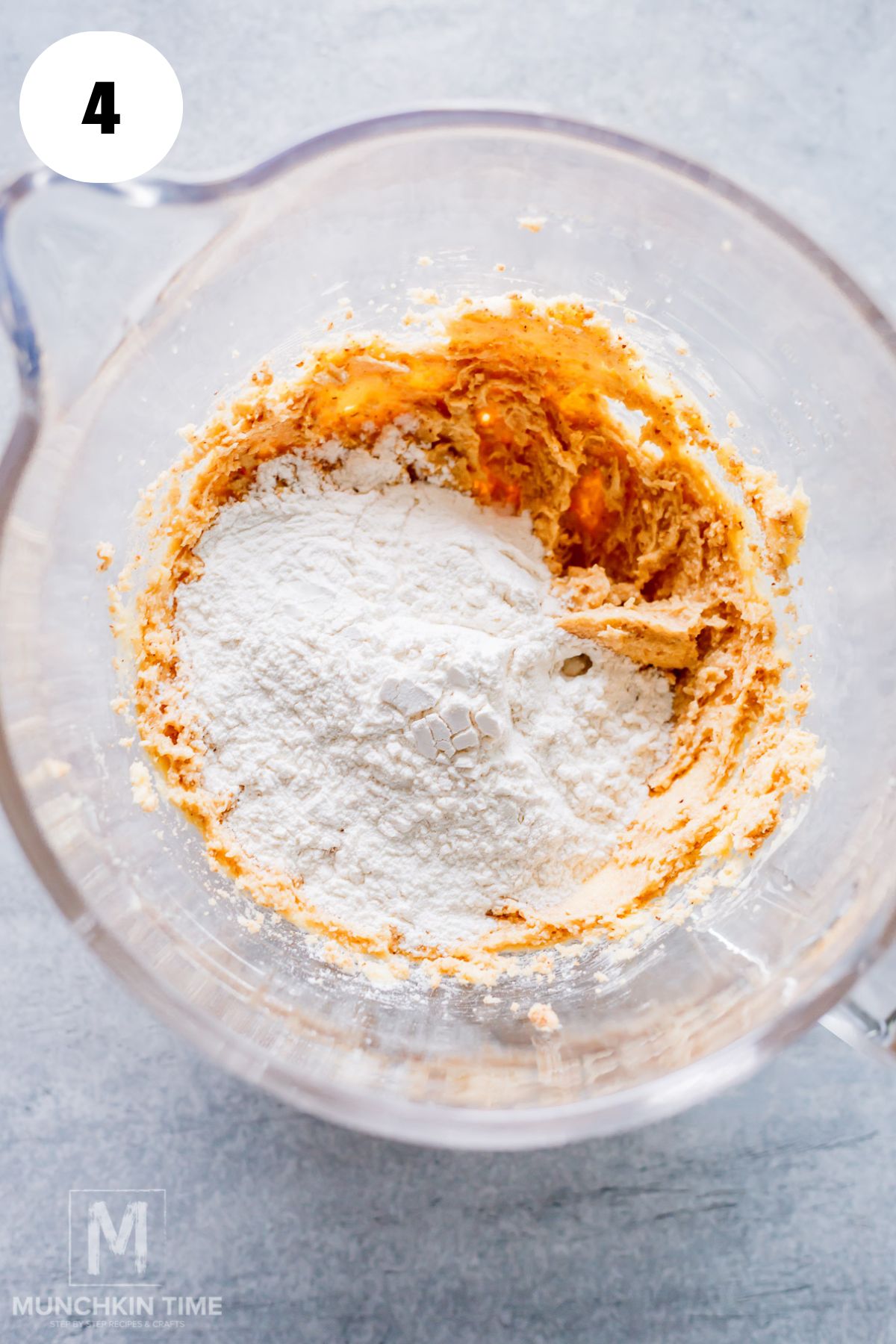 flour added to creamed butter with hazelnuts.