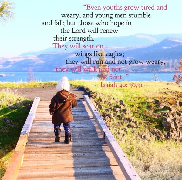  30 Even youths grow tired and weary, and young men stumble and fall; 31 but those who hope in the LORDwill renew their strength. They will soar on wings like eagles; they will run and not grow weary, they will walk and not be faint. Isaiah 40:30-31 