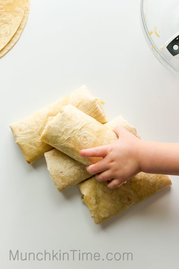 4 Chimichangas ready for baking. 