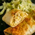 Easy Chicken Chimichanga Recipe made of 5 simple ingredients, perfect Mexican dish dinner idea. #EasyChickenChimichangaRecipe -- www.munchkintime.com-easy-chicken-chimichanga-recipe
