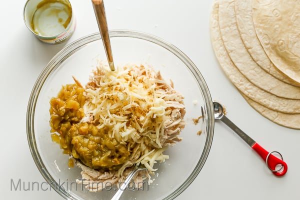  Chimichanga filling ingredients inside a mixing bowl. 