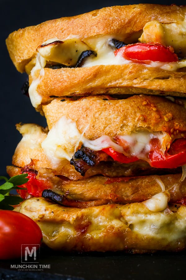 Cheesy Chicken Bacon #Penini - grilled chicken breast topped with baked bacon and ripe tomatoes, followed by melted cheese. #peninirecipes