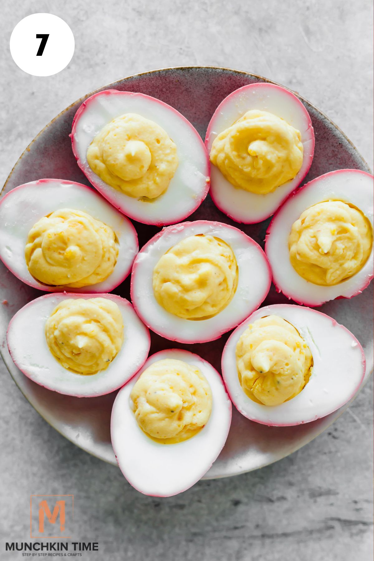 deviled eggs filled with mashed egg yolk filling.