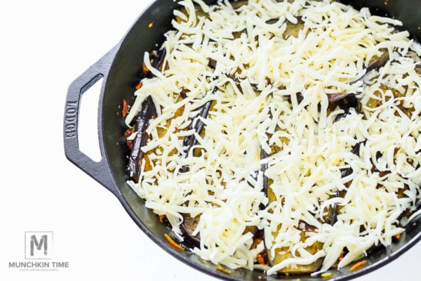 Loaded & Baked Eggplant Recipe - loaded with saute onion, carrots and mozzarella cheese. It's So Good!!!