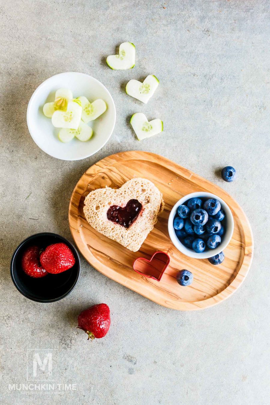 Peanut butter and jelly in heart shape. Back to school lunch idea.