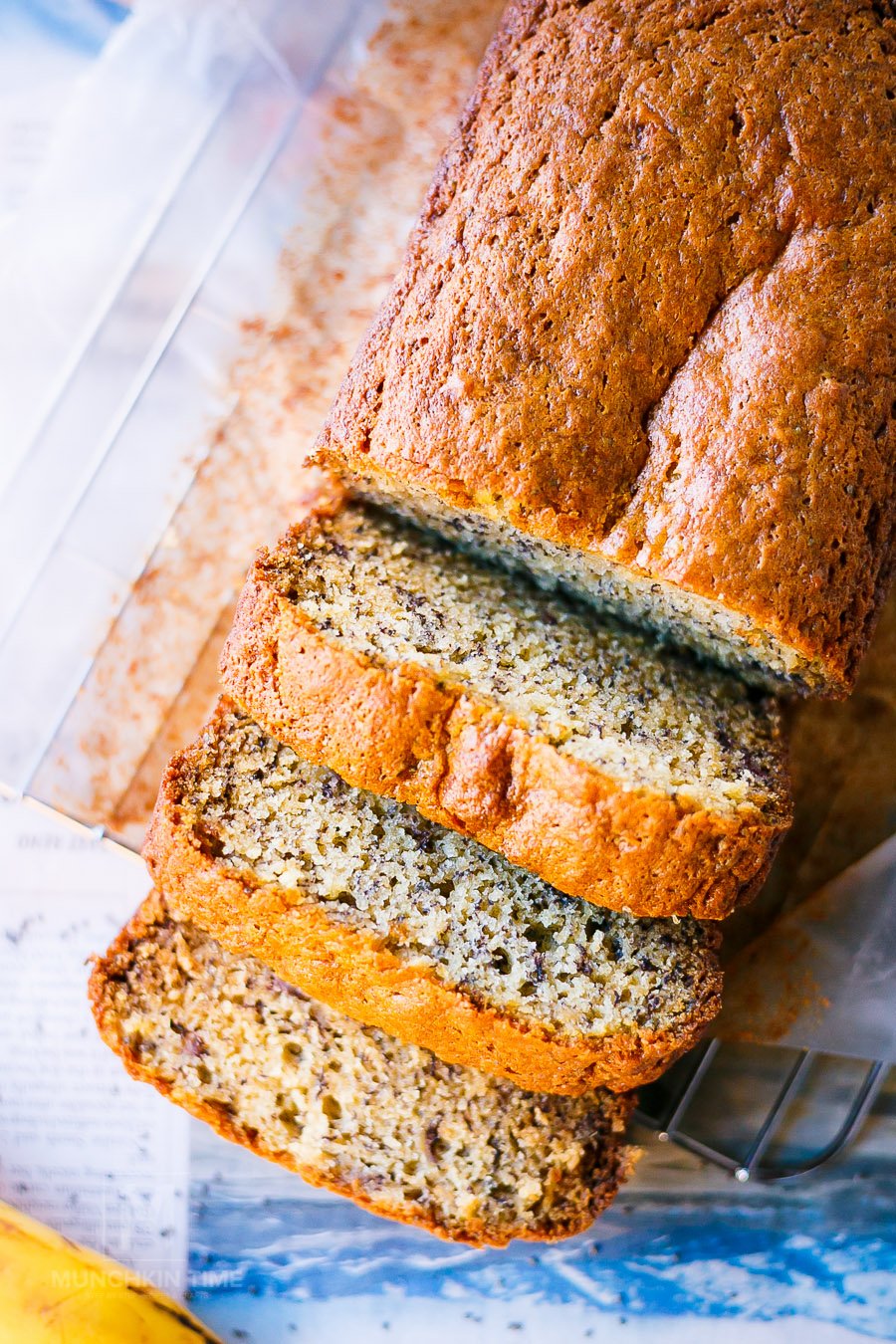 Sliced Banana Bread Recipe Easy on a cooling rack.