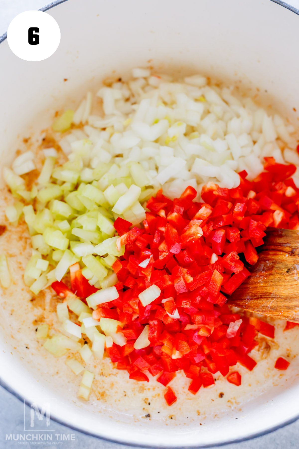 Cooking onions, bell pepper and celery in the same pan after chicken for extra flavor