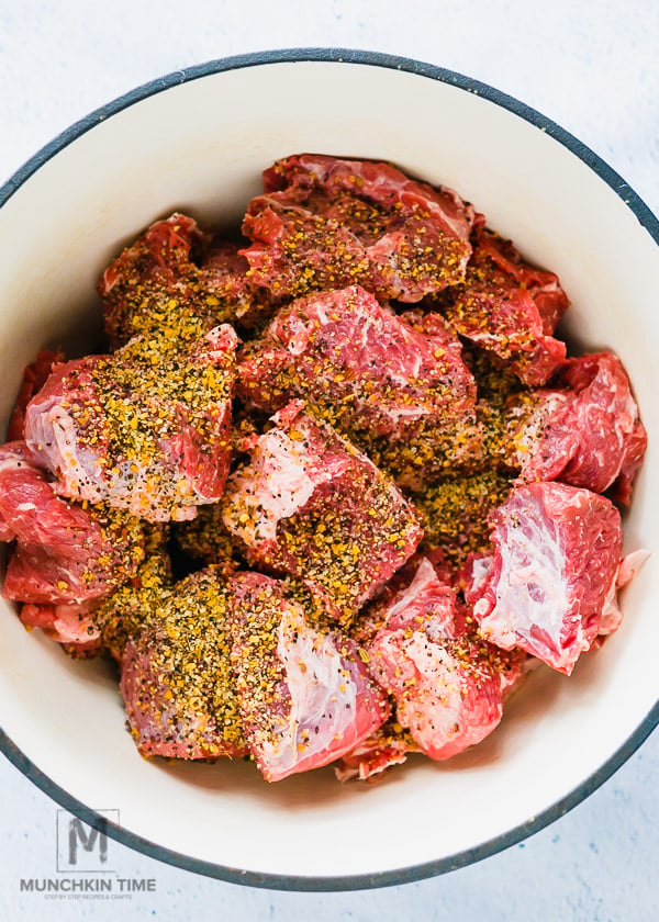 Chuck Beef seasoned with spices and ready for baking.