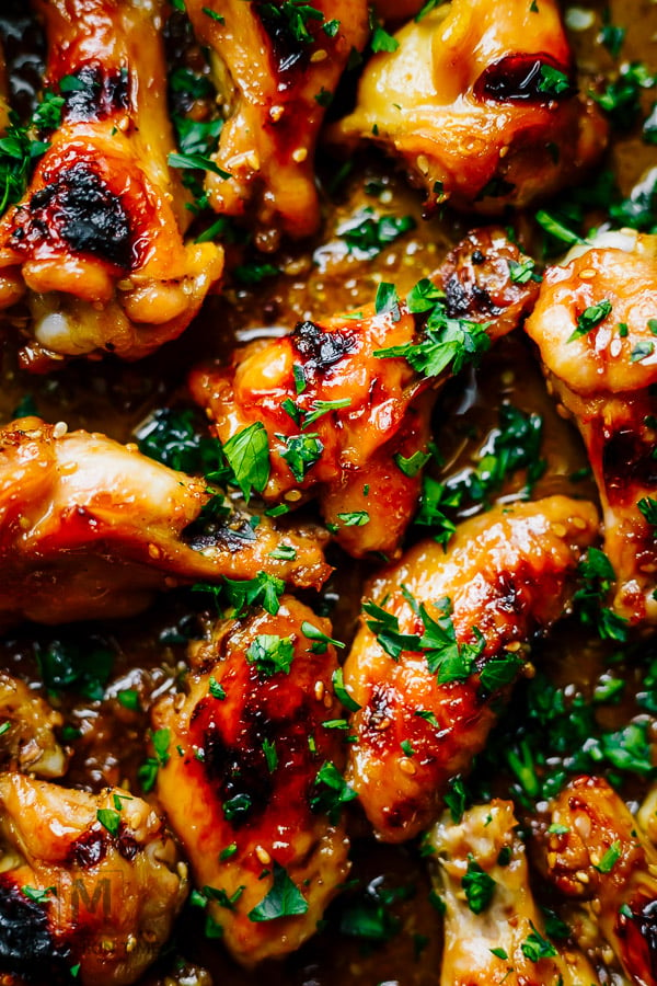 Sticky Teriyaki Oven Baked Chicken Wings #chickenwings - Munchkin Time