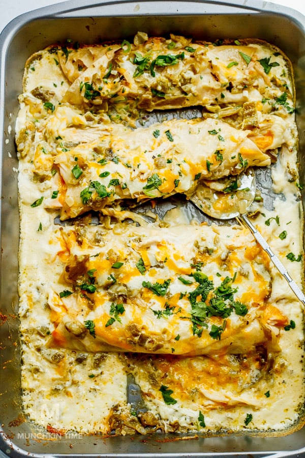 Creamy White Sauce Chicken Enchiladas Recipe www.munchkintime.com 2018 