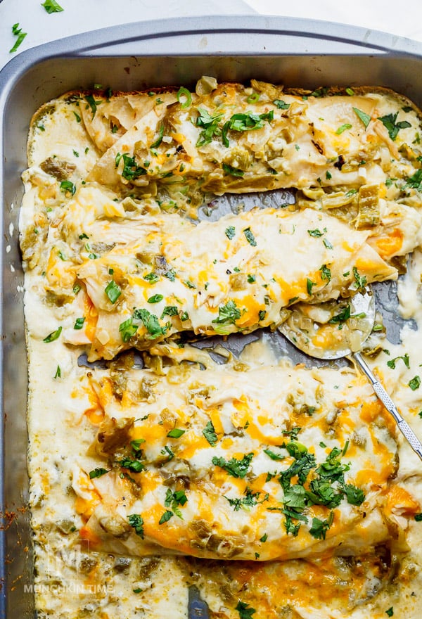 Creamy White Sauce Chicken Enchiladas Recipe www.munchkintime.com 2018