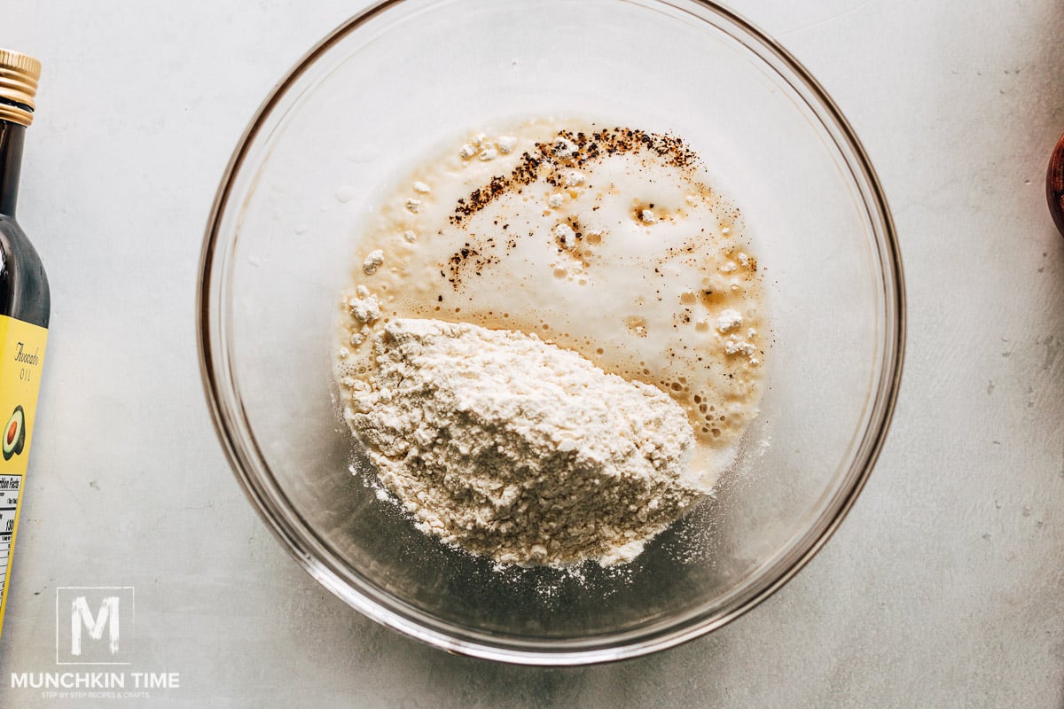 making beer batter in a bowl.