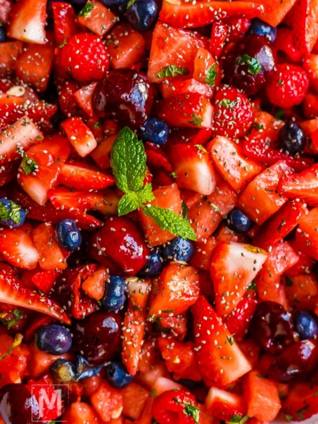 Refreshing Watermelon Salad garnished with mint.