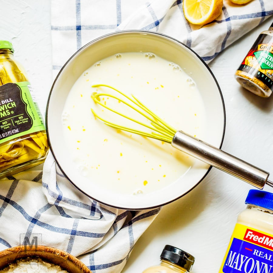 Baked Chicken Nuggets Marinated in Pickle Juice - To make HONEY MUSTARD: In a small bowl whisk ¼ cup mayo, 2 tablespoons honey, 1 tablespoon mustard, 1 tablespoon Dijon mustard, and ½ tablespoon lemon juice. Set aside.