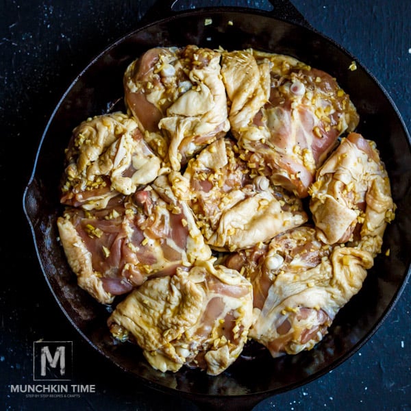 chicken thighs skin side done in the skillet