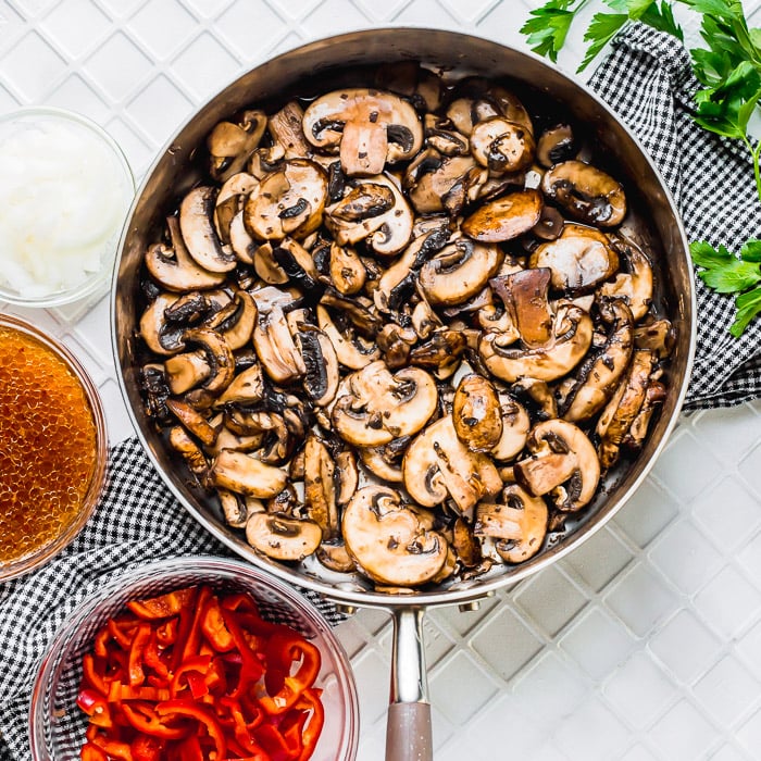  Marinated Mushrooms Recipe - mushrooms sautéed in the skillet.