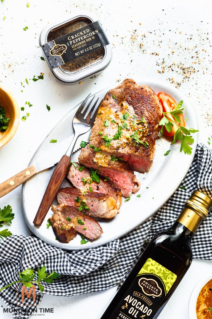 Easy Steak au Poivre Recipe - It is made of high quality sirloin steaks, Private Selection Cracked Peppercorn Seasoning Rub, my favorite Private Selection Avocado Oil,  and a Secret Ingredient to make a delicious Pepper Sauce for Steak.