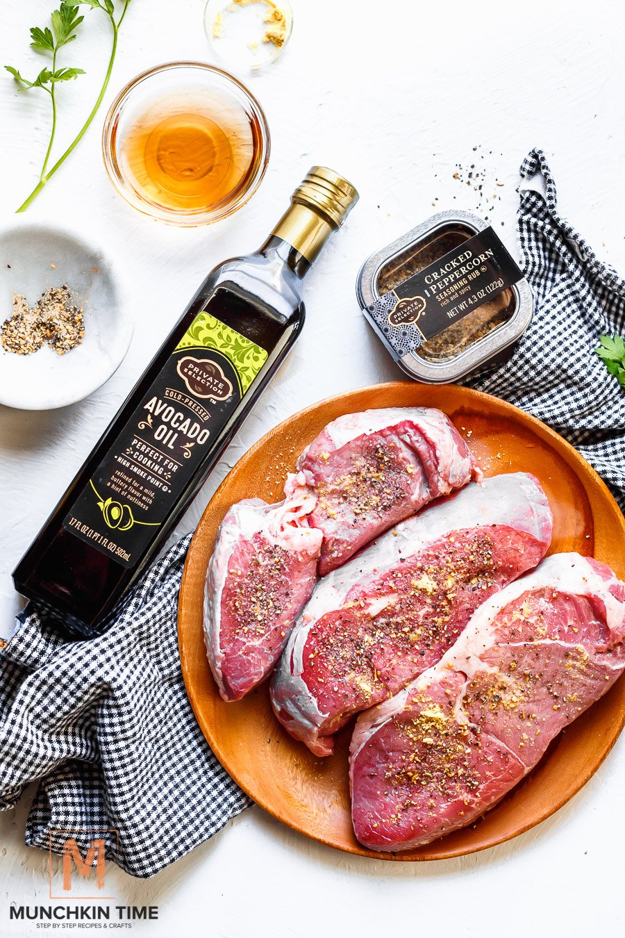 Easy Steak au Poivre Recipe - It is made of high quality sirloin steaks, Private Selection Cracked Peppercorn Seasoning Rub, my favorite Private Selection Avocado Oil,  and a Secret Ingredient to make a delicious Pepper Sauce for Steak.