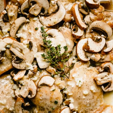 Easy Creamy Chicken Thigh Mushroom Casserole Recipe - Onto the same casserole with chicken thighs add sliced mushrooms and pour the hot sauce over the chicken thighs, bake for 10 - 15 minutes, uncovered. Broil on high heat for 3-5 minutes.