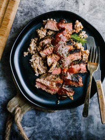 Super Easy & Quick 20-Min New York Strip Steak Recipe with Delicious Homemade Barbecue Sauce from Scratch.