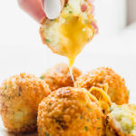 Fried potato croquettes recipe with spinach, bacon and cheese.