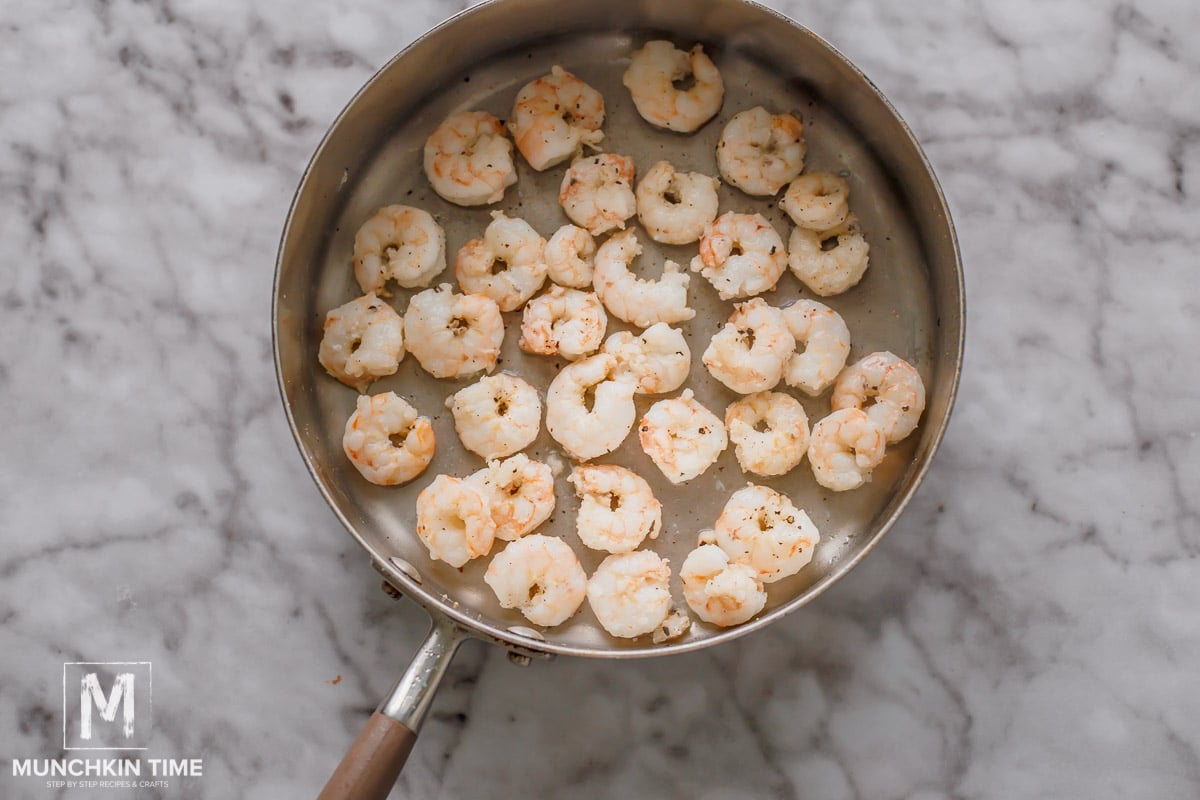 cooked shrimp in the skillet