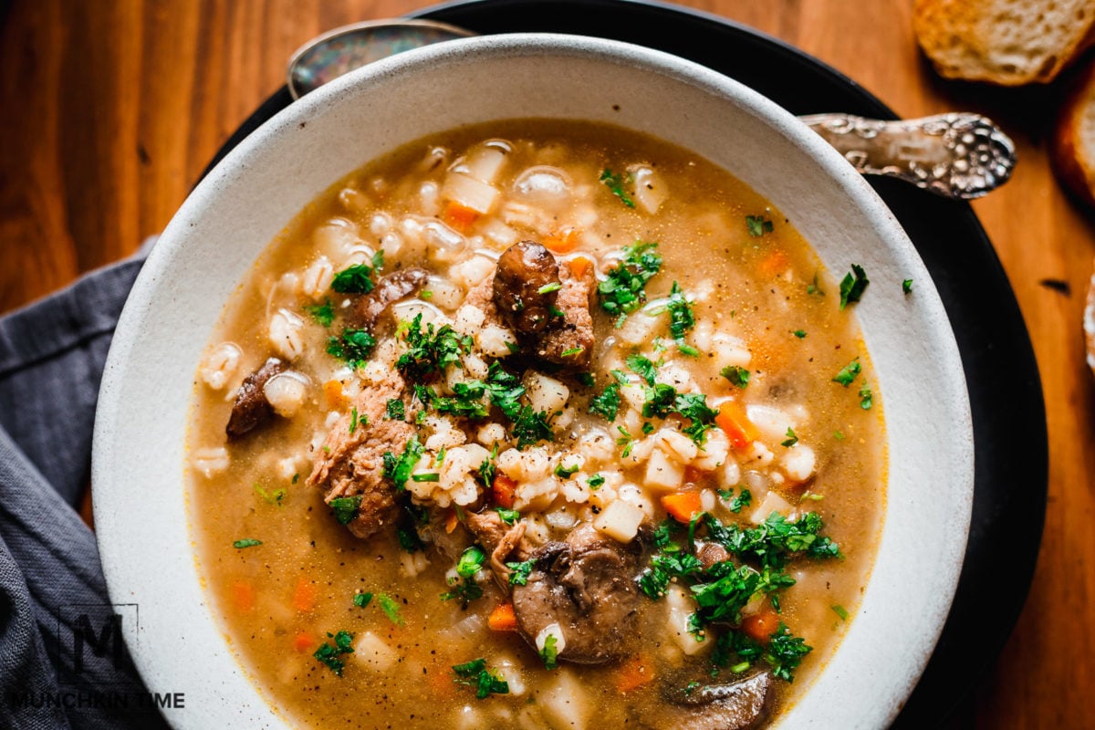 Instant Pot Beef and Barley Soup Recipe is ready to be served.
