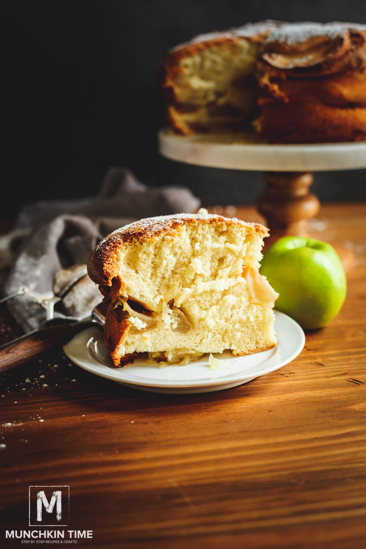 A slice of Russian Apple Sharlotka Cake Recipe.