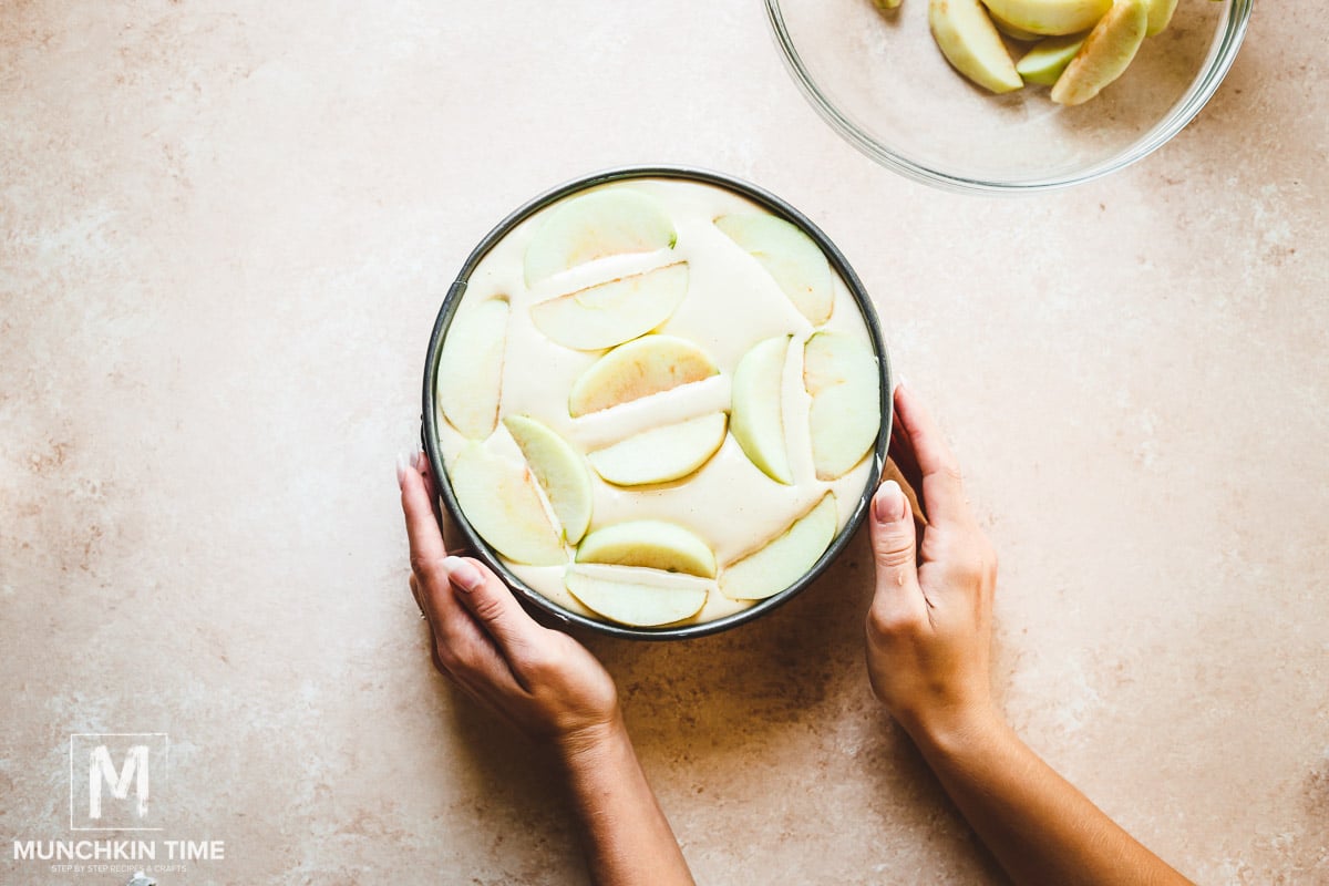 Repeat until all apples and batter are in the pan.