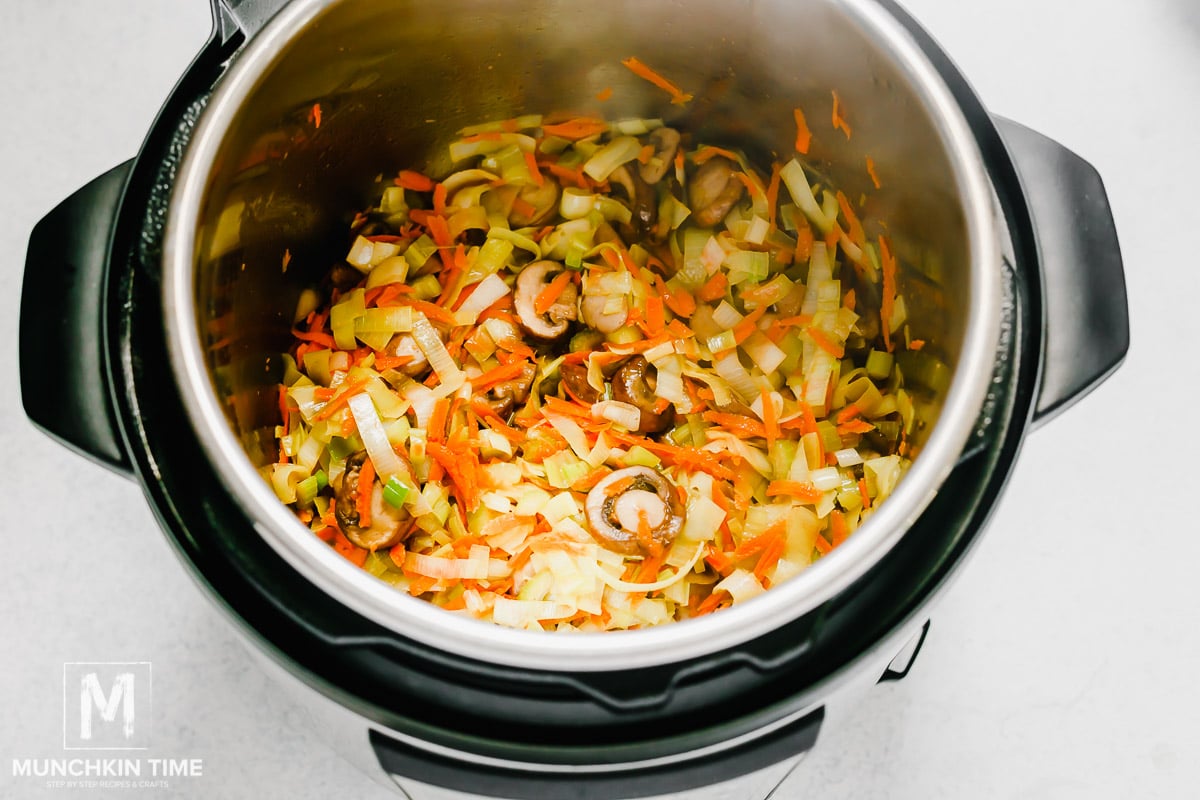 Mushroom Leek Soup Recipe inside Instant Pot.