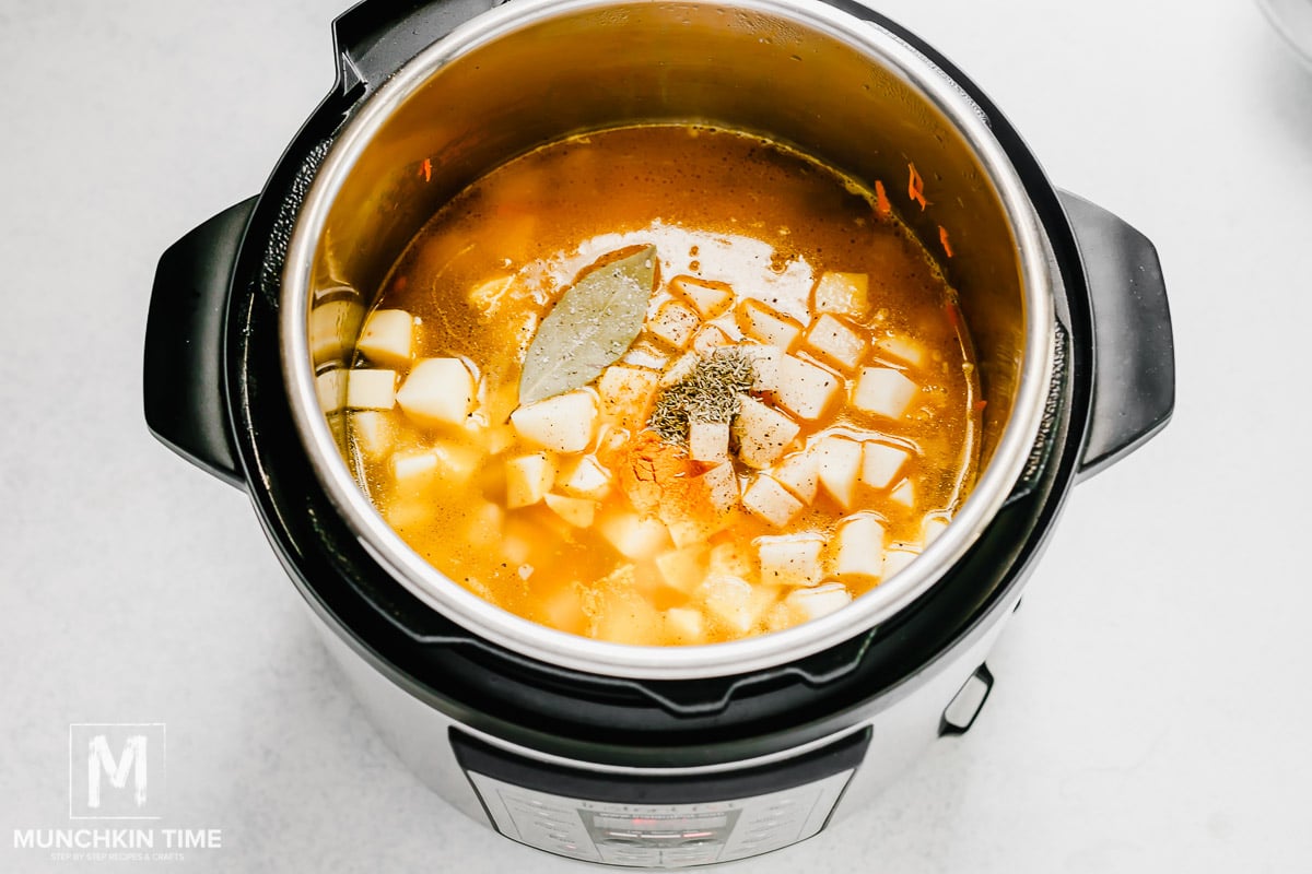 Potato Mushroom Leek Soup Recipe inside Instant Pot.