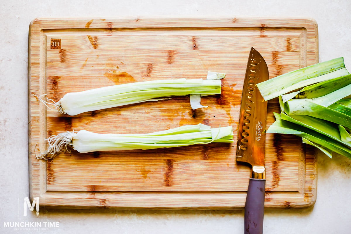 How to cut leeks for potato leek soup.