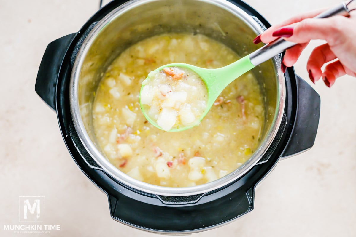 Quick Potato Leek Bacon Soup in Instant Pot.