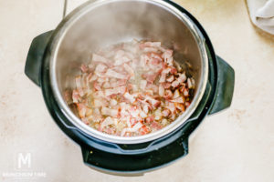 Cook bacon until crispy texture.