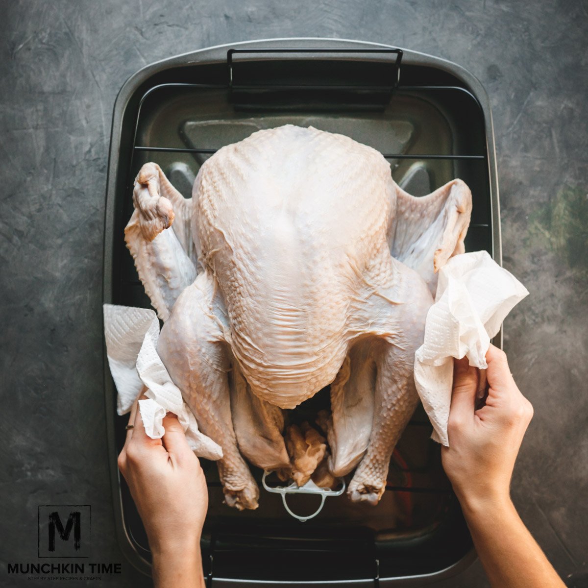 Turkey patted dry with paper towel. Easy Thanksgiving Turkey Recipe with Best Turkey Stuffing.