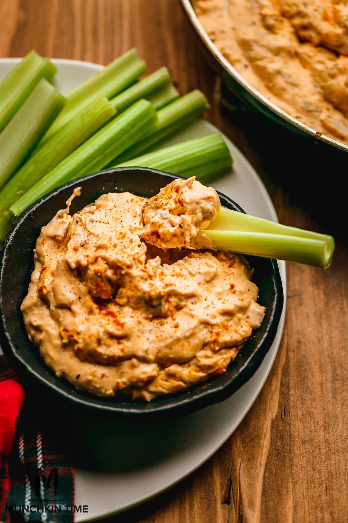 Super Easy Buffalo Chicken Dip with cooked chicken, spicy sauce and cheese. Perfect appetizer for game day or any holiday.